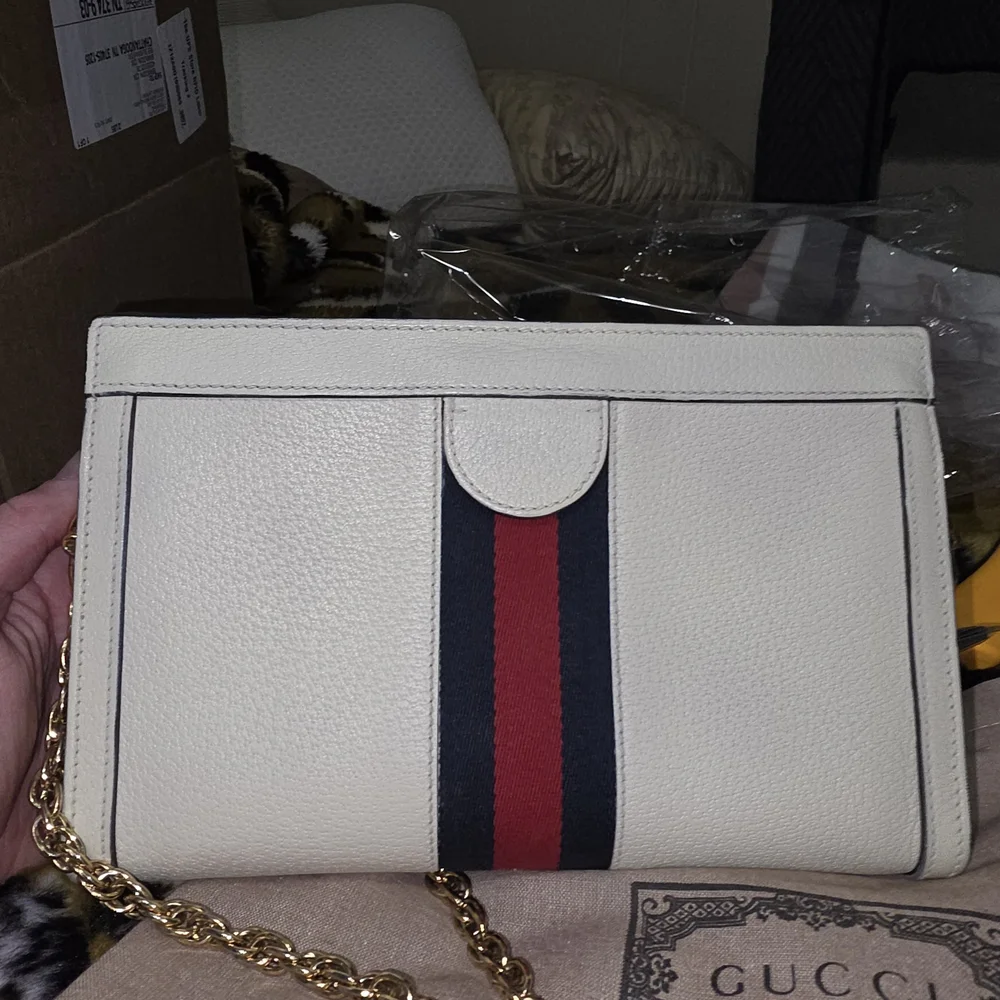 Gucci Womens White Leather Crossbody Bag with Signature Web Stripe - Picture 3 of 10